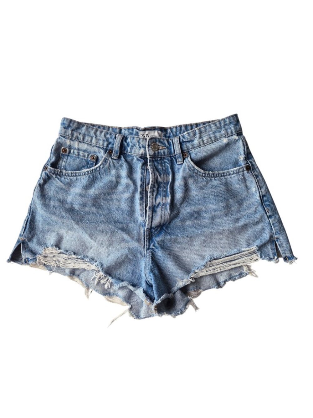 Zara Booty Shorts Distressed Cut Offs 100% Cotton Denim Size 8